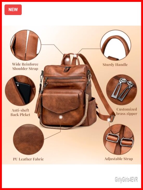 PU Leather Backpack Purse Anti-theft Convertible Shoulder Bag Work Travel